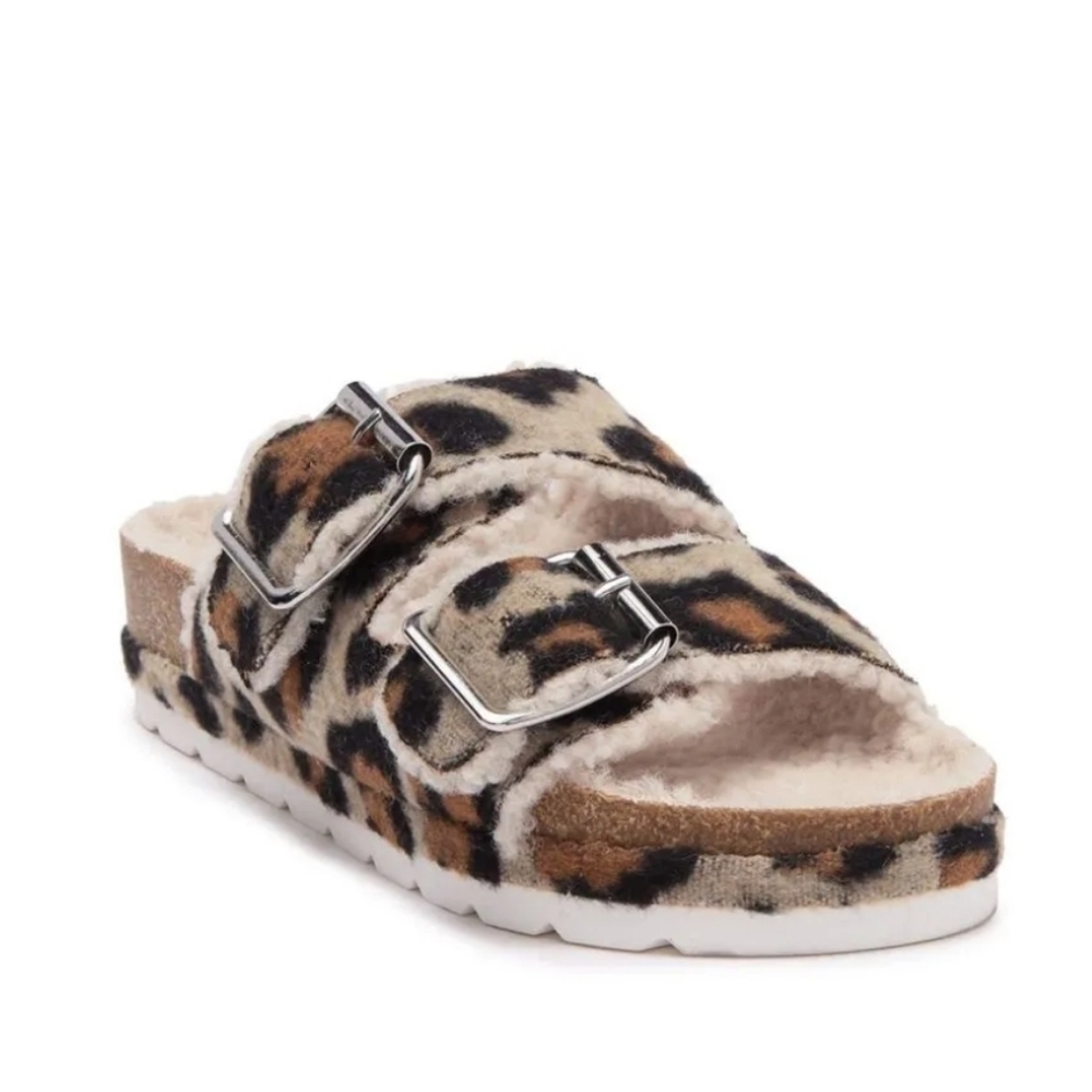 NEW Steven New York Stessi Lined Slides Leopard Print